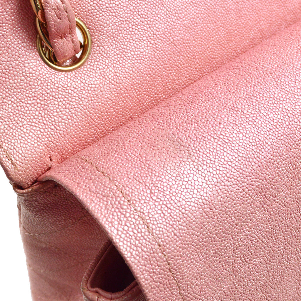 Chanel 2019 Pink Caviar Jumbo Classic Double Flap Shoulder Bag