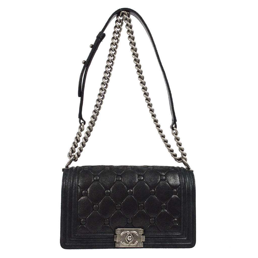 Medium Boy Chanel 2013-2014 Black Medium Double Chain Shoulder Bag