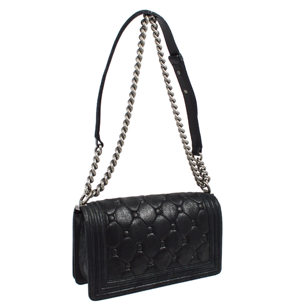Medium Boy Chanel 2013-2014 Black Medium Double Chain Shoulder Bag
