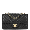 Chanel 2018-2019 Black Lambskin Chevron Classic Single Flap Shoulder Bag