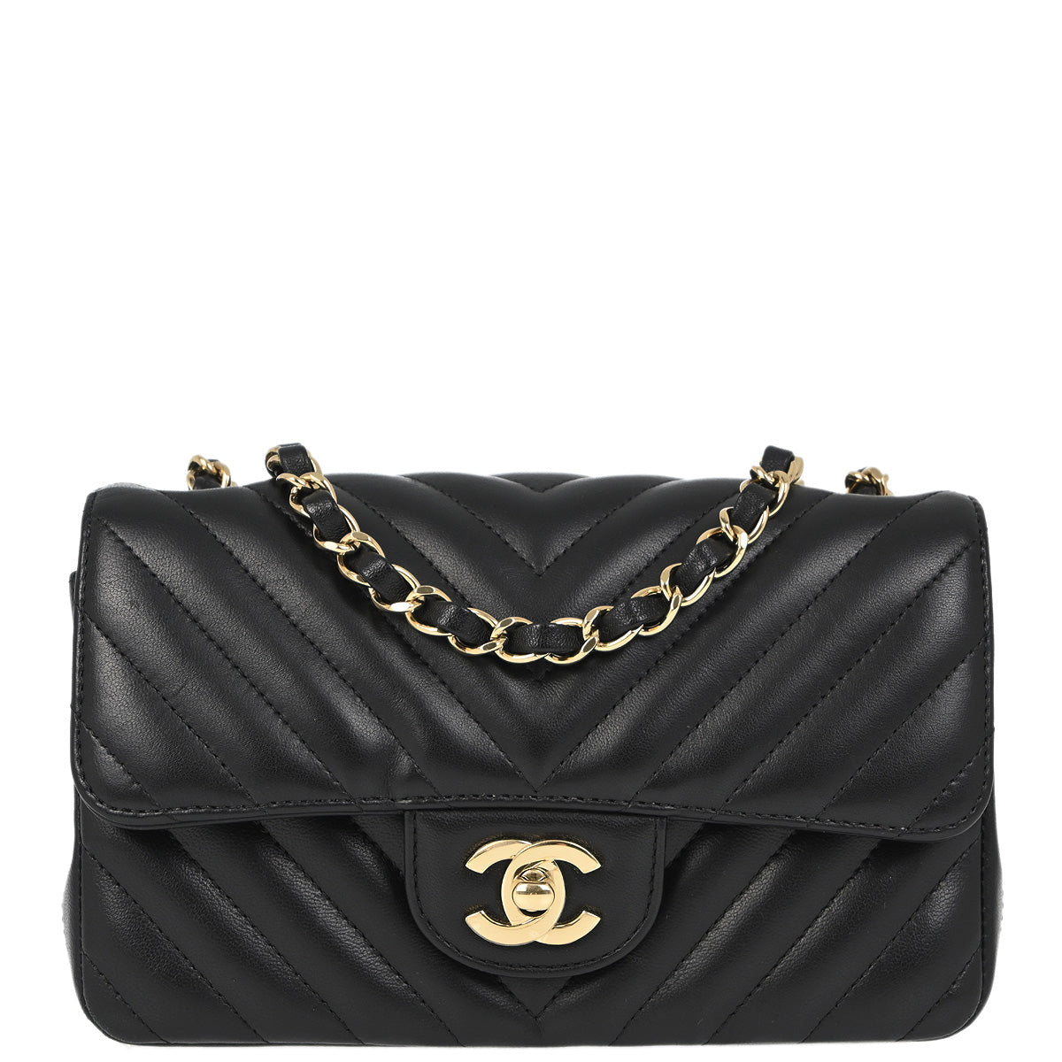Chanel 2018-2019 Black Lambskin Chevron Classic Single Flap Shoulder Bag