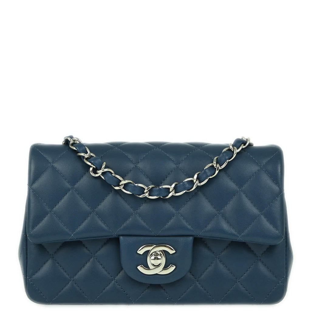 Chanel 2019 Blue Lambskin Classic Single Flap Shoulder Bag