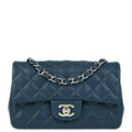 Chanel 2019 Blue Lambskin Classic Single Flap Shoulder Bag