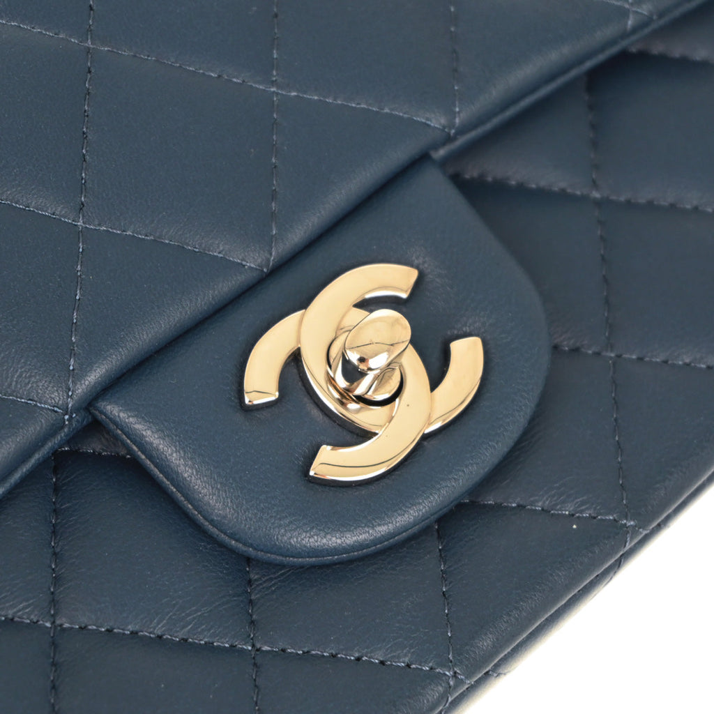 Chanel 2019 Blue Lambskin Classic Single Flap Shoulder Bag