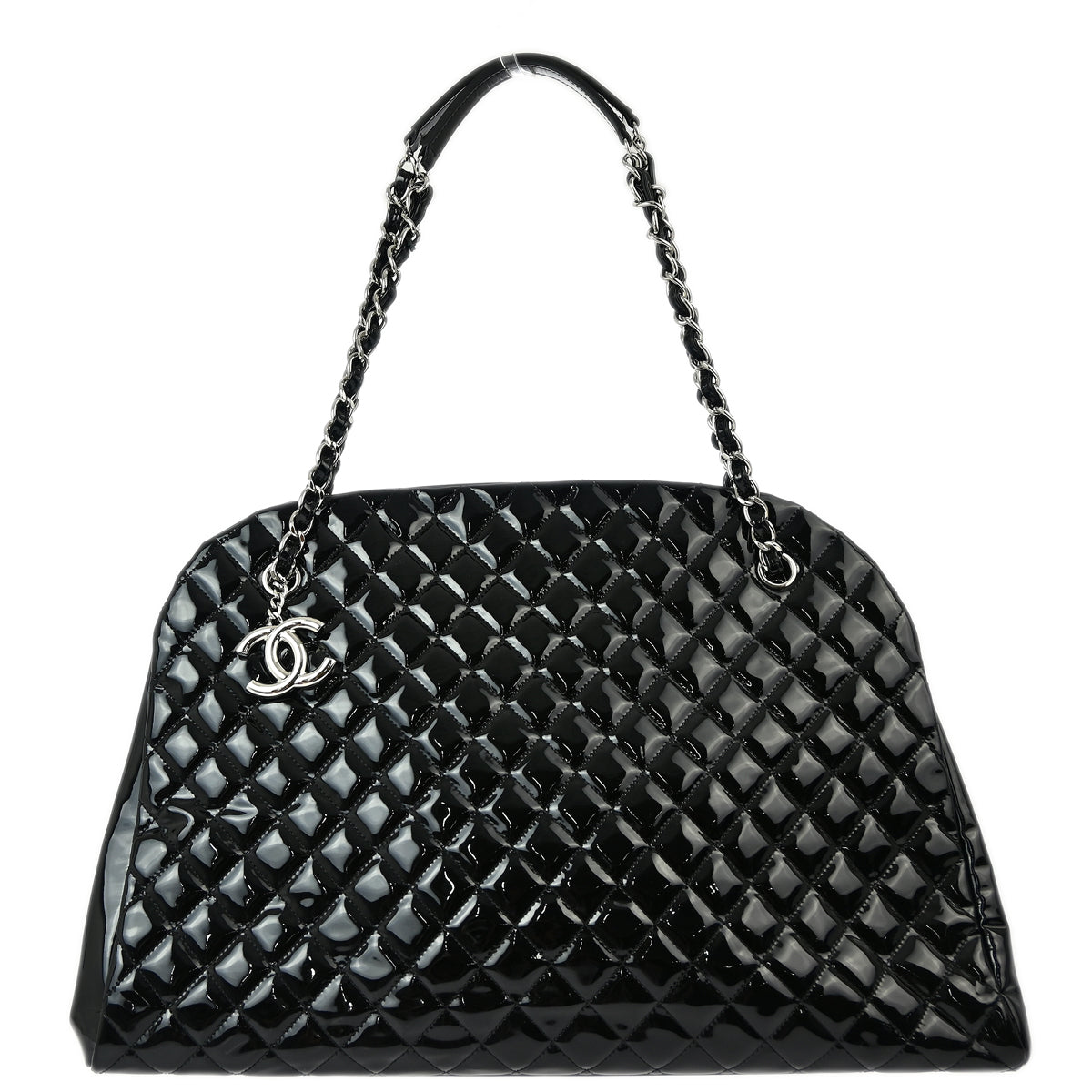 Chanel 2011 Black Patent Leather Maxi Mademoiselle Bowling Bag