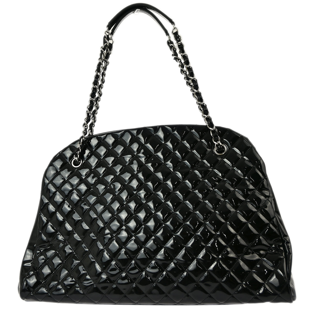 Chanel 2011 Black Patent Leather Maxi Mademoiselle Bowling Bag