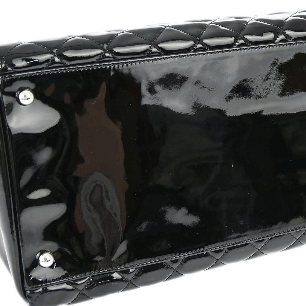 Chanel 2011 Black Patent Leather Maxi Mademoiselle Bowling Bag