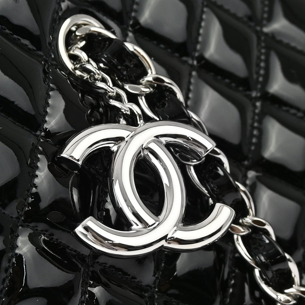 Chanel 2011 Black Patent Leather Maxi Mademoiselle Bowling Bag