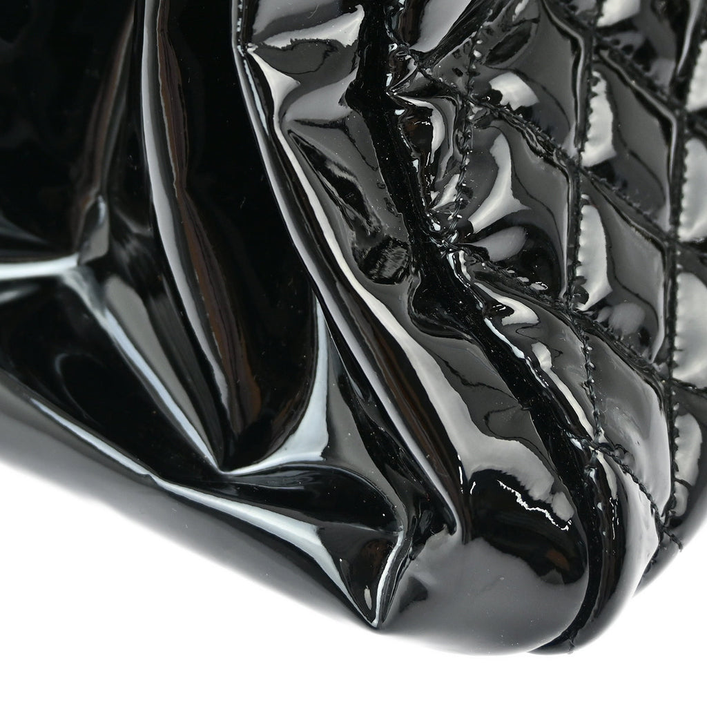 Chanel 2011 Black Patent Leather Maxi Mademoiselle Bowling Bag