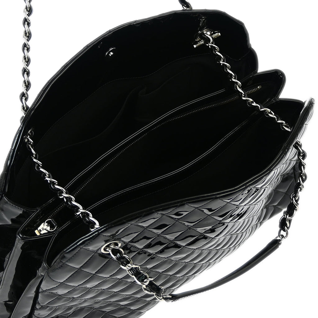 Chanel 2011 Black Patent Leather Maxi Mademoiselle Bowling Bag