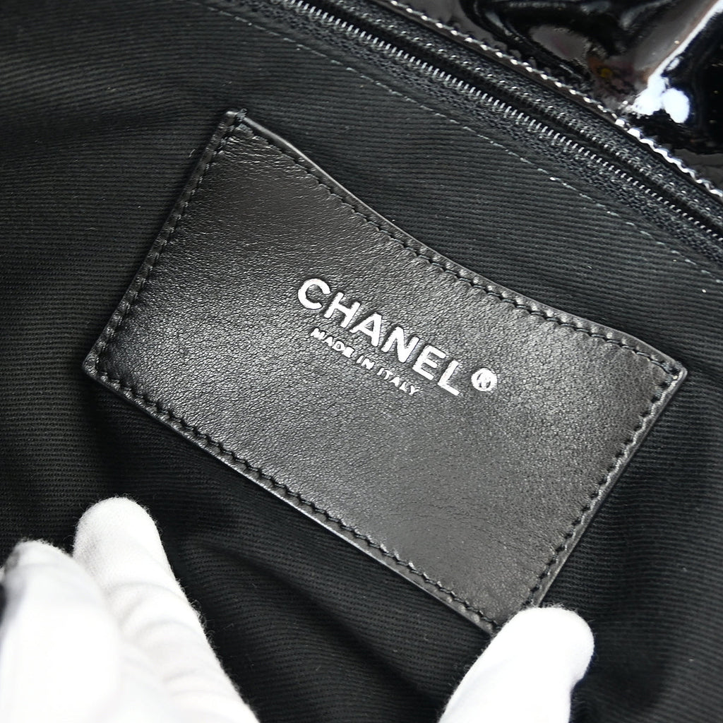 Chanel 2011 Black Patent Leather Maxi Mademoiselle Bowling Bag