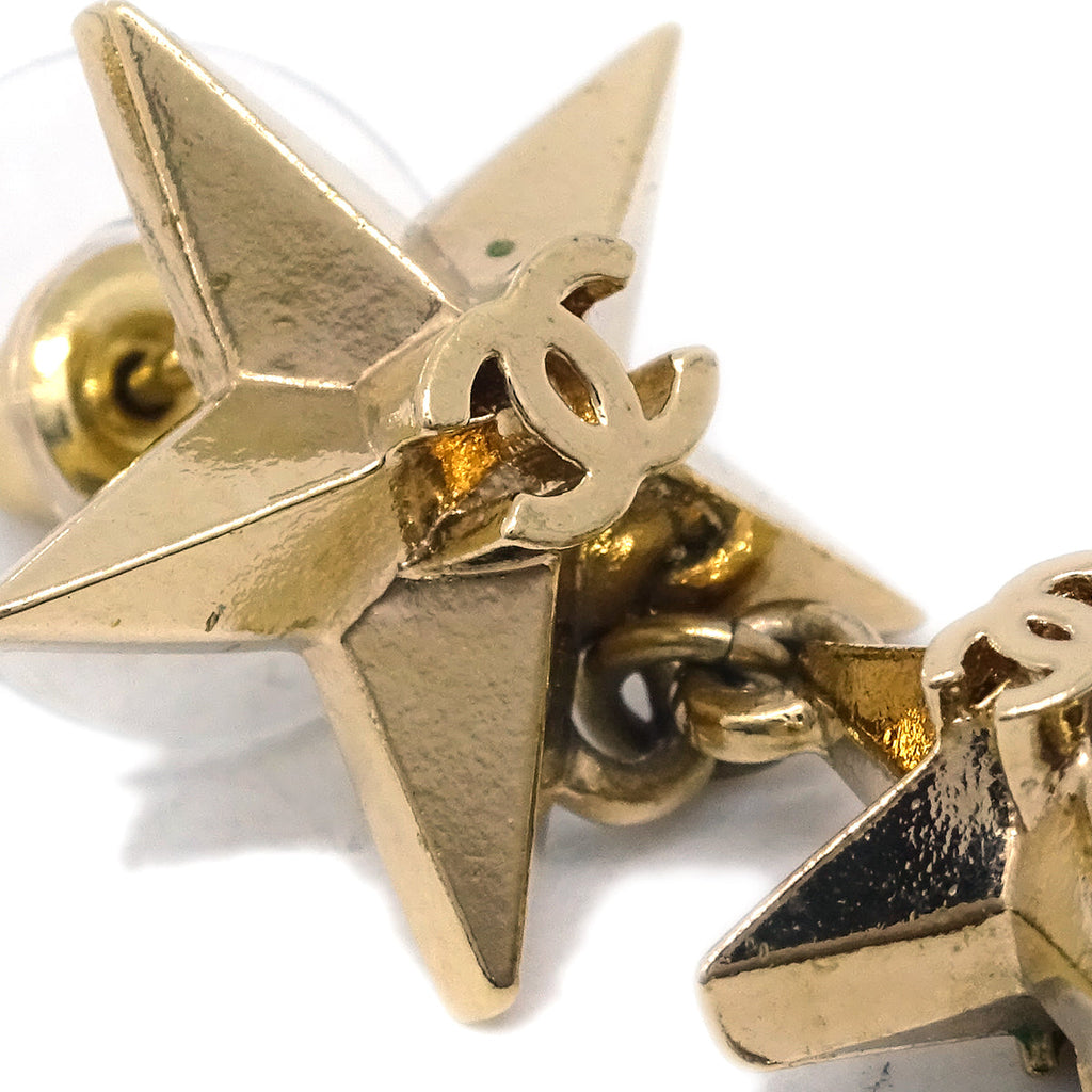Chanel 2017 Star Dangle Piercing Earrings Gold A17C