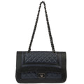 Chanel 2017-2018 Black Blue Lambskin Single Flap Shoulder Bag