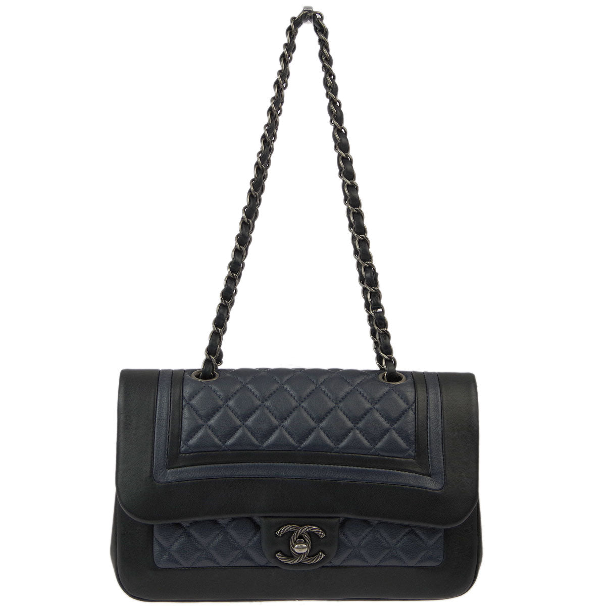 Chanel 2017-2018 Black Blue Lambskin Single Flap Shoulder Bag