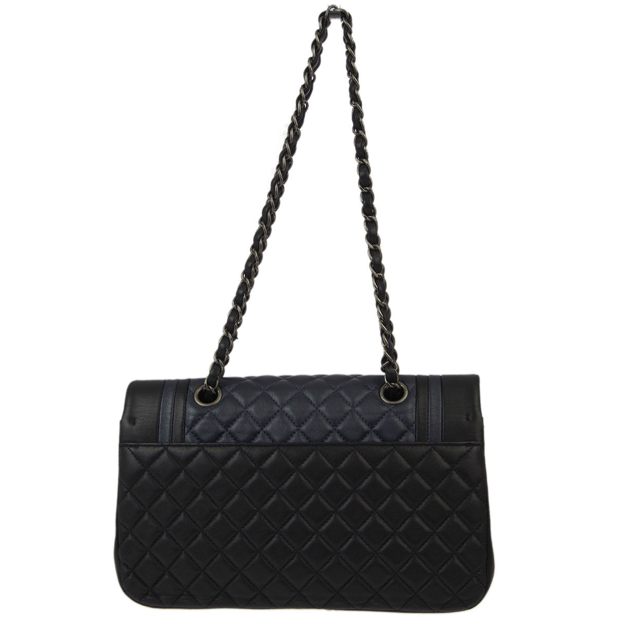 Chanel 2017-2018 Black Blue Lambskin Single Flap Shoulder Bag