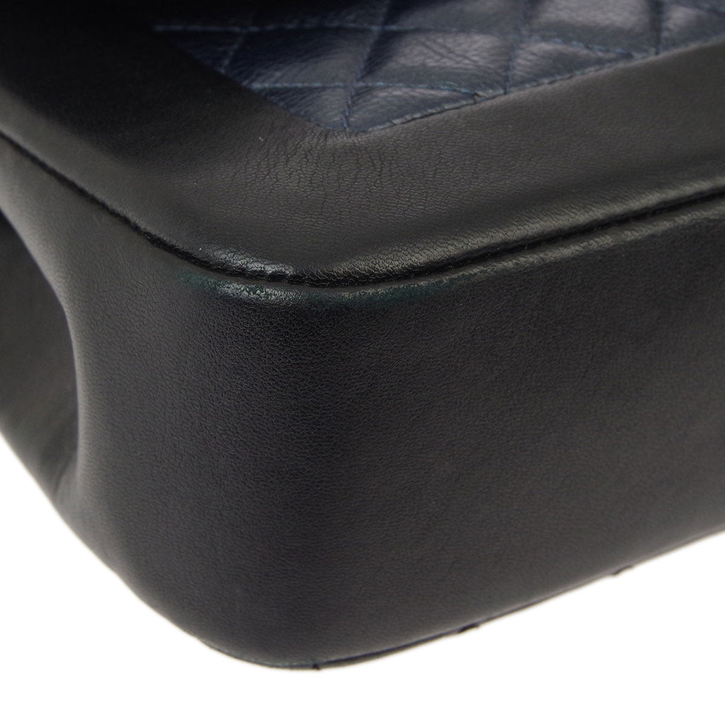 Chanel 2017-2018 Black Blue Lambskin Single Flap Shoulder Bag