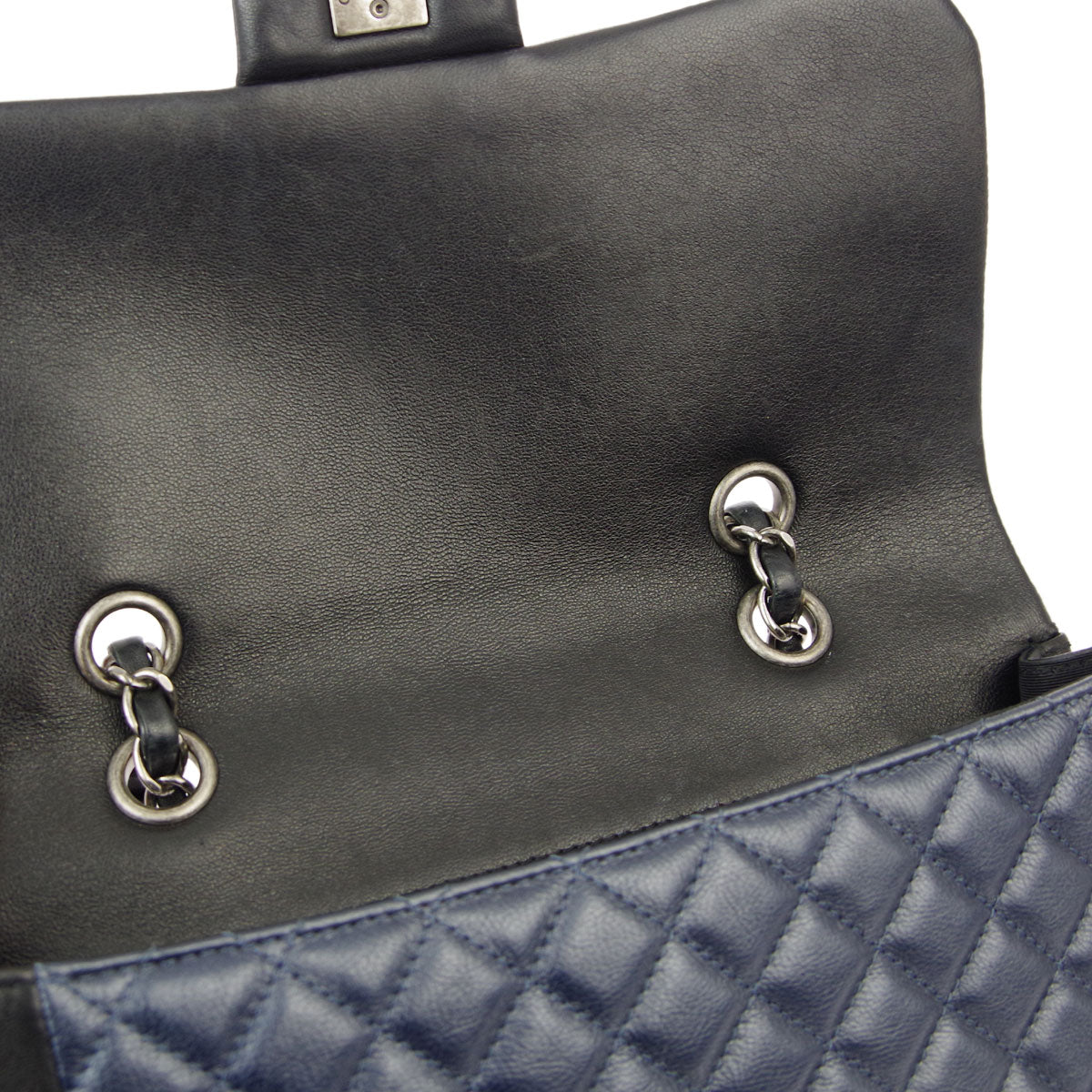 Chanel 2017-2018 Black Blue Lambskin Single Flap Shoulder Bag