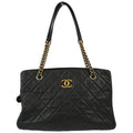 Chanel 2012-2013 Black Calfskin Chain Shoulder Tote Bag