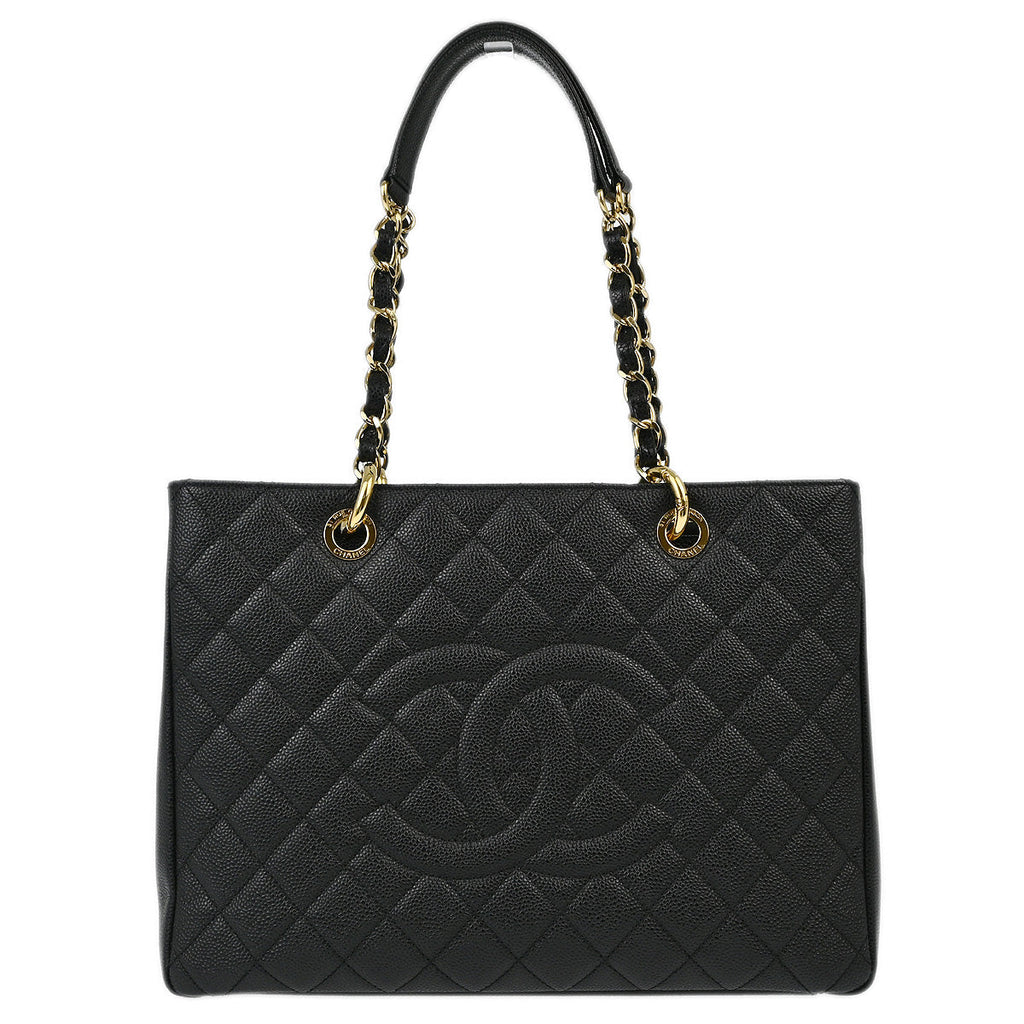 Chanel 2012 Black Caviar Grand Shopping Tote GST Chain Handbag