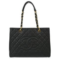 Chanel 2012 Black Caviar Grand Shopping Tote GST Chain Handbag
