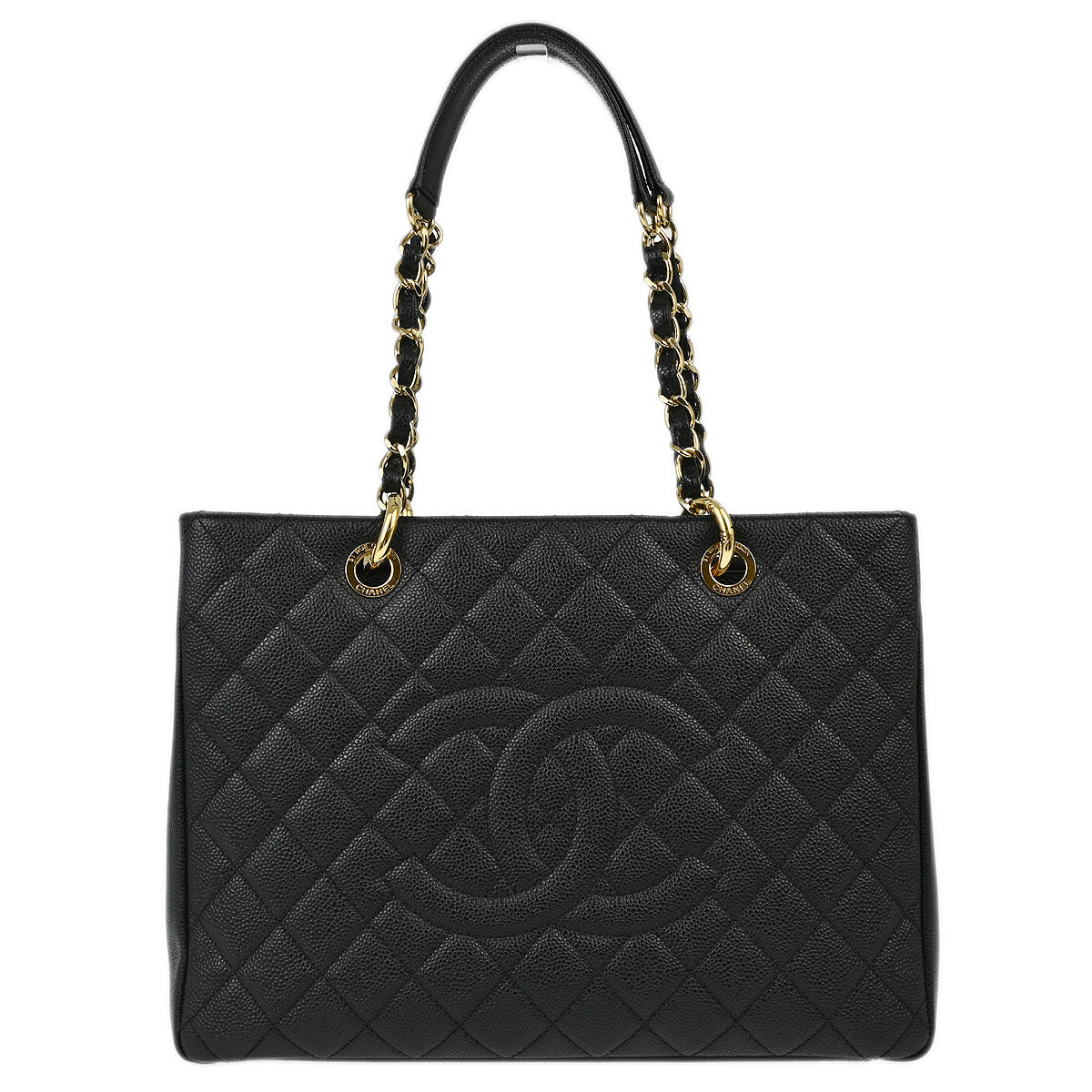 Chanel 2012 Black Caviar Grand Shopping Tote GST Chain Handbag