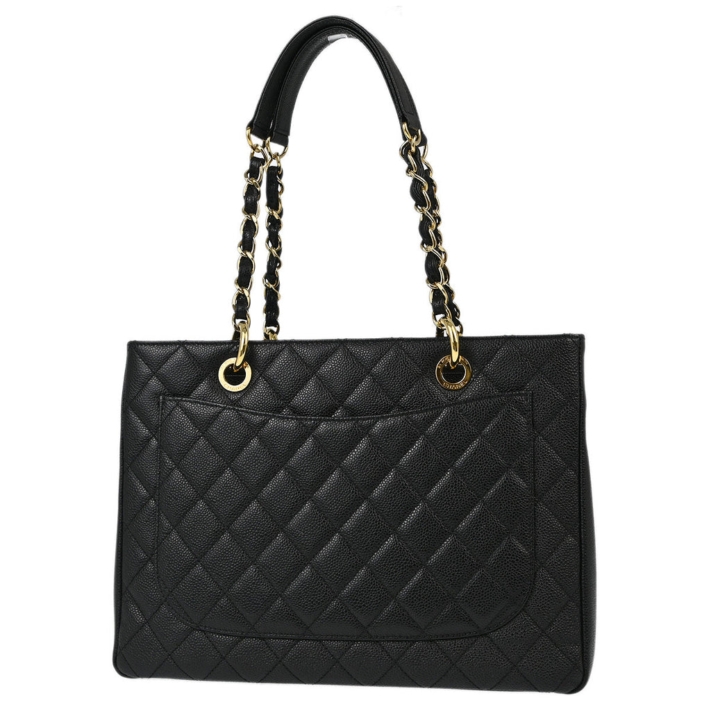 Chanel 2012 Black Caviar Grand Shopping Tote GST Chain Handbag