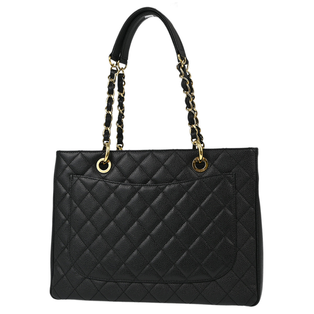 Chanel 2012 Black Caviar Grand Shopping Tote GST Chain Handbag