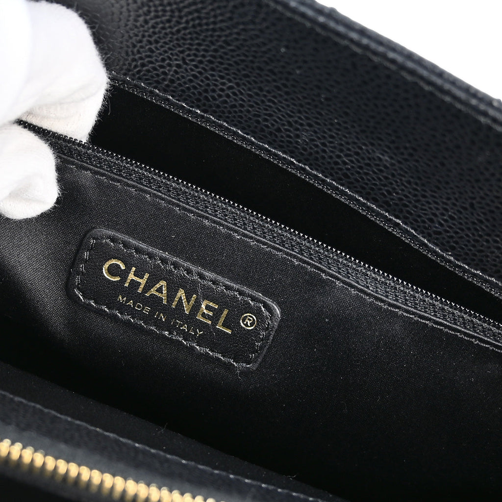 Chanel 2012 Black Caviar Grand Shopping Tote GST Chain Handbag