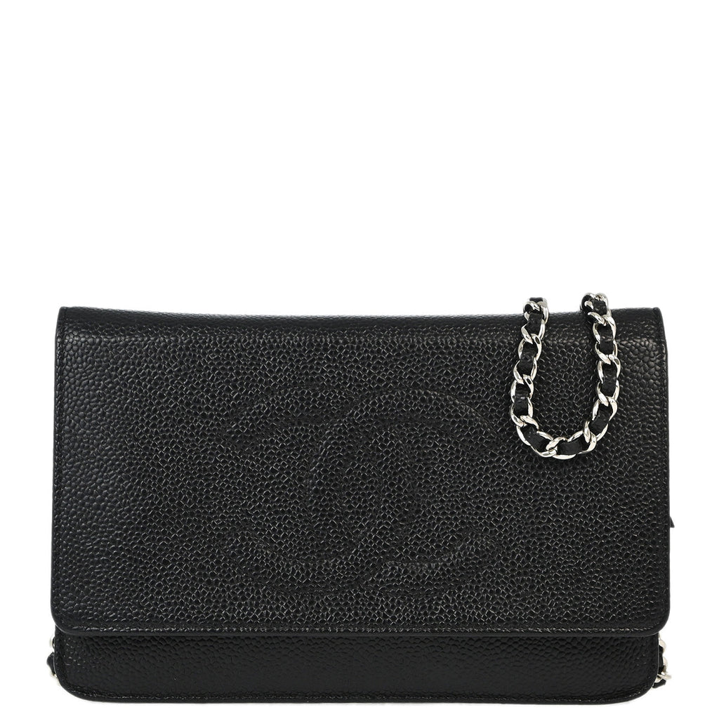 Chanel 2014 Black Caviar Timeless WOC Chain Shoulder Wallet Bag
