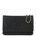 Chanel 2014 Black Caviar Timeless WOC Chain Shoulder Wallet Bag