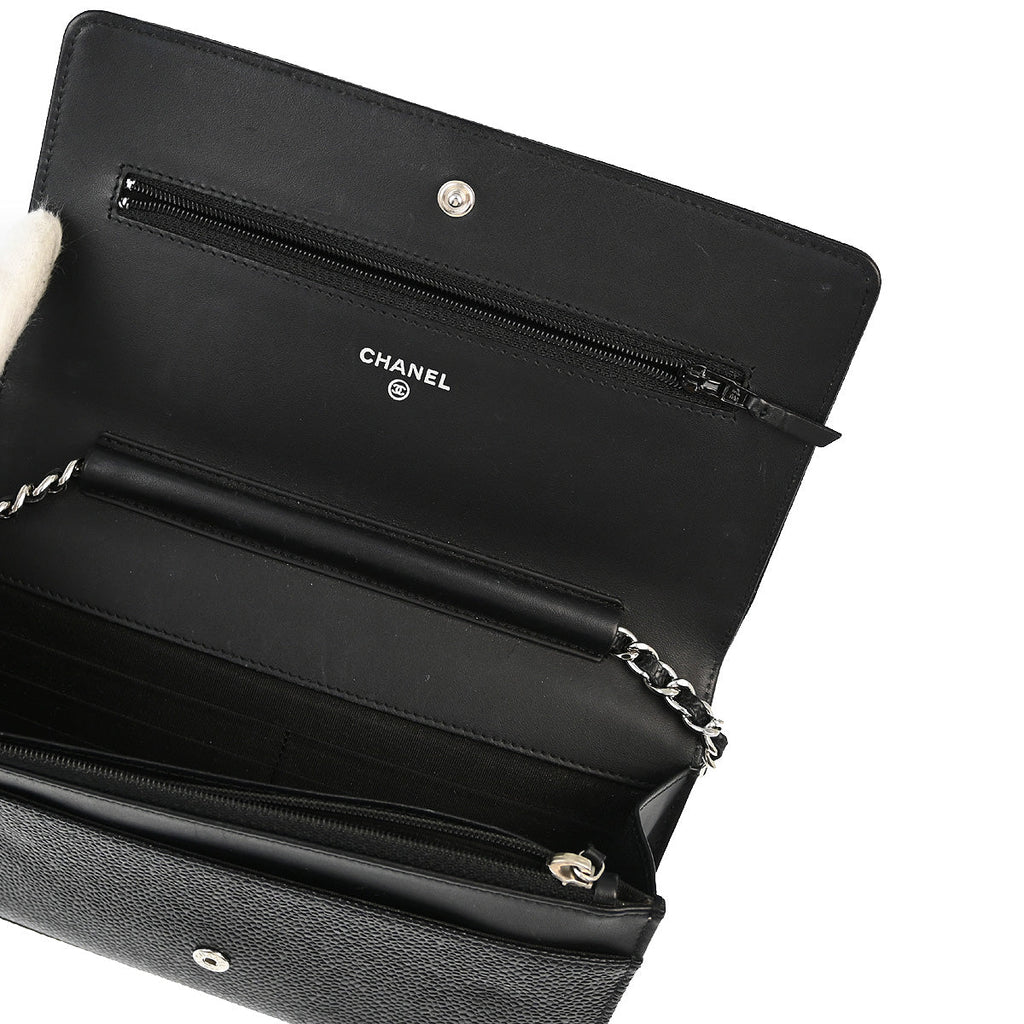 Chanel 2014 Black Caviar Timeless WOC Chain Shoulder Wallet Bag