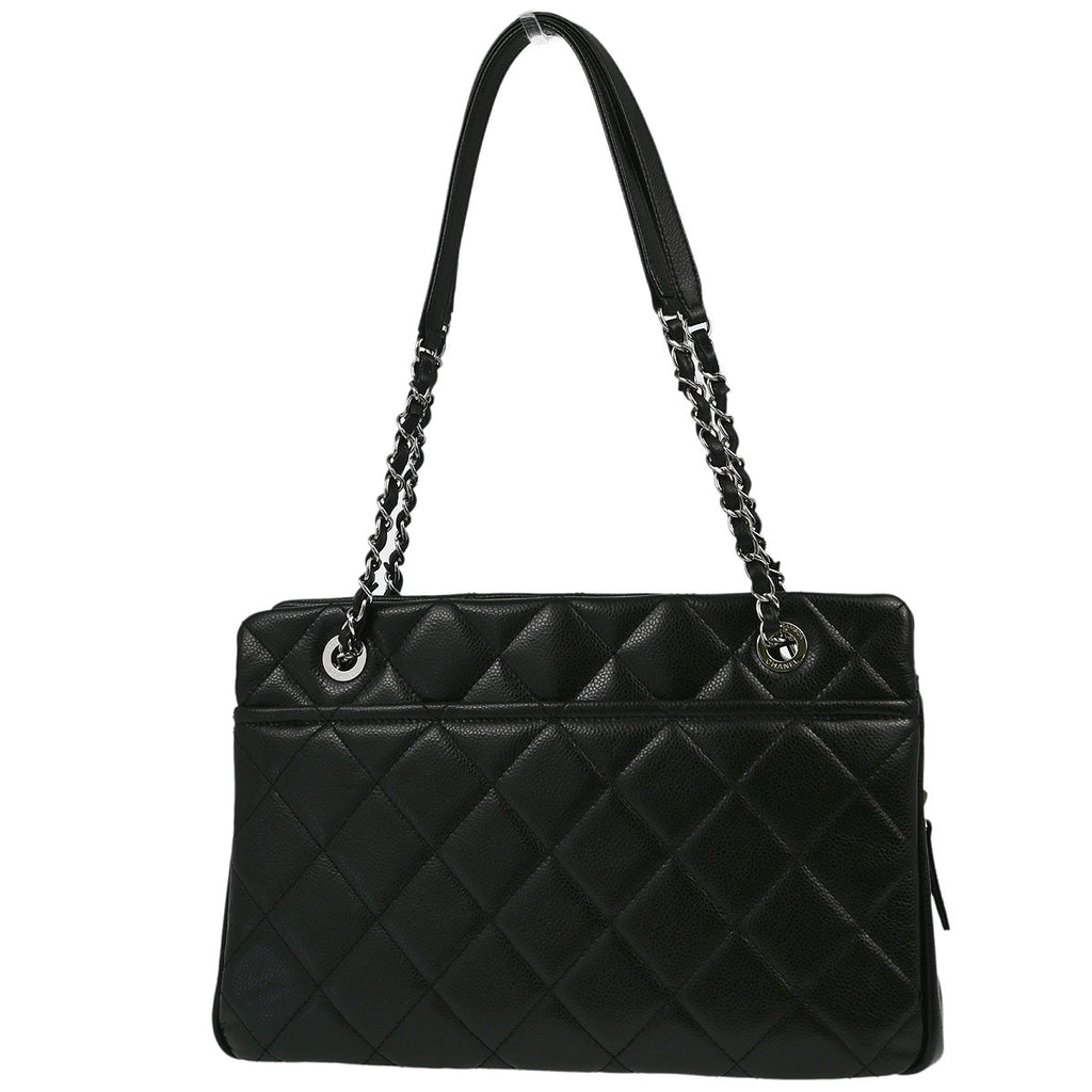 Chanel 2013-2014 Black Caviar Chain Tote Handbag