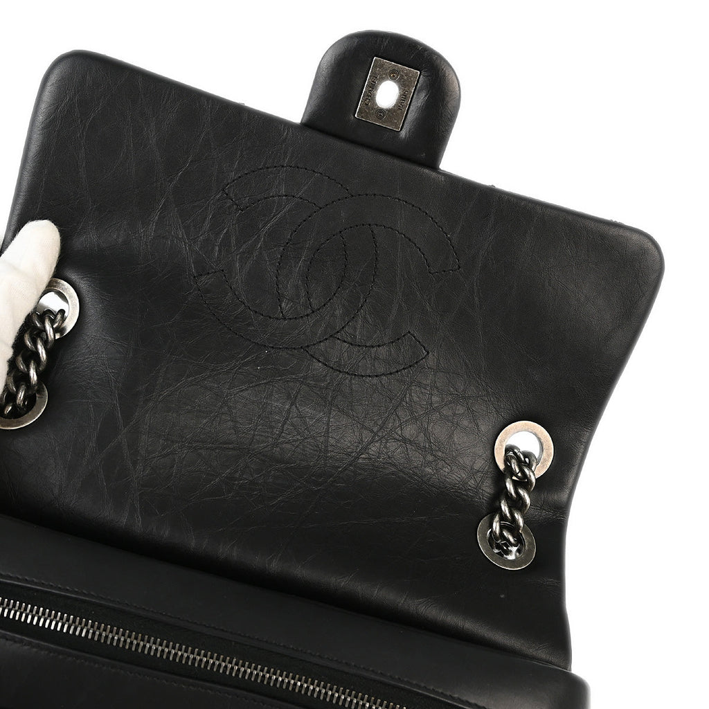 Chanel 2013-2014 Black Calfskin Duo Color Chain Shoulder Bag