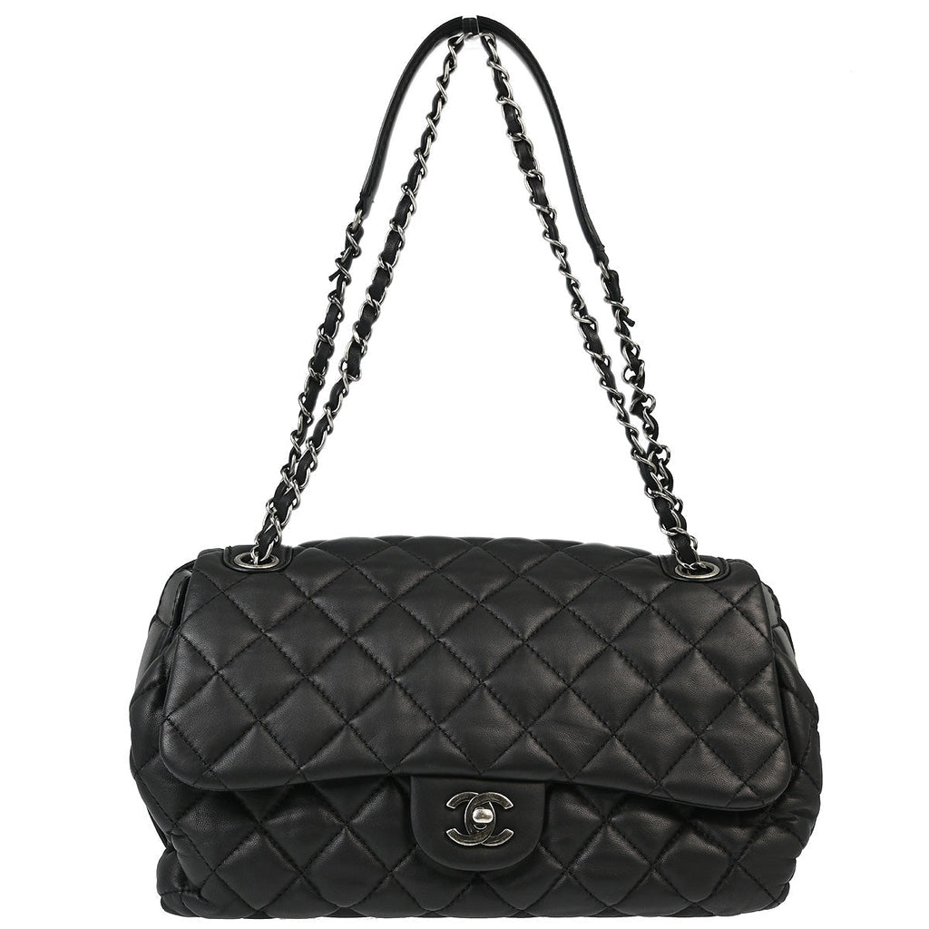 Chanel 2013-2014 Black Lambskin Double Chain Shoulder Bag