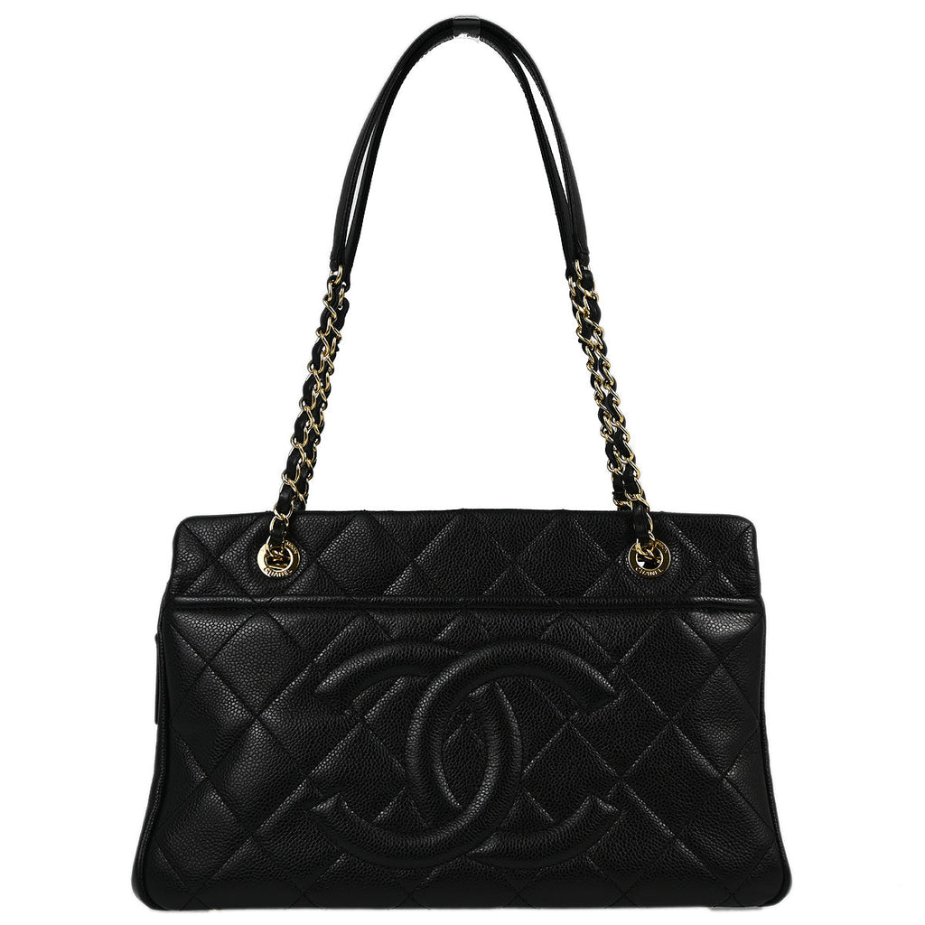 Chanel 2013-2014 Black Caviar Chain Shoulder Tote Bag
