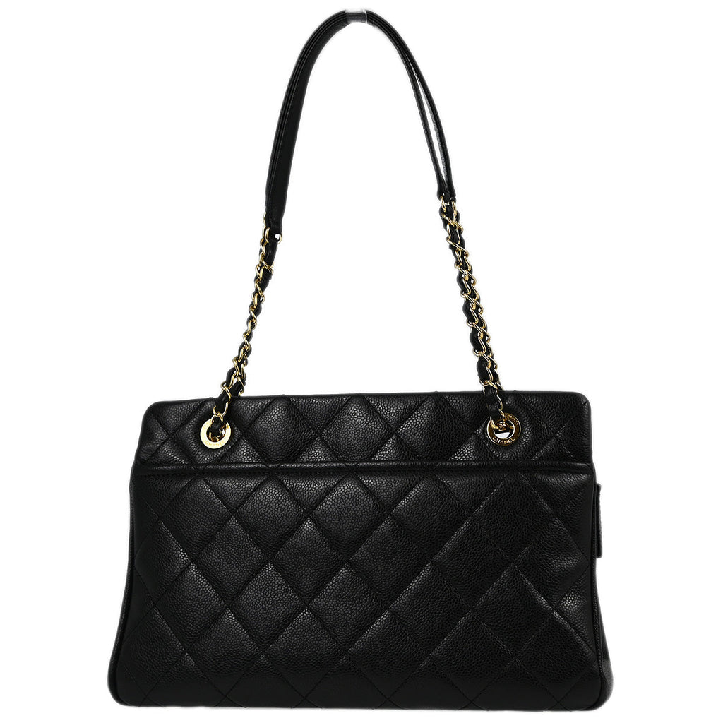 Chanel 2013-2014 Black Caviar Chain Shoulder Tote Bag