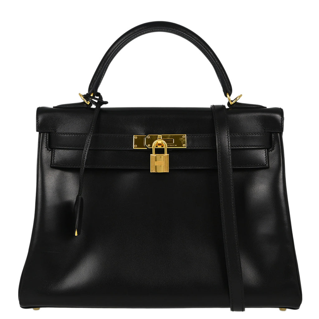 Hermes 2012 Black Box Calf Kelly 32 Retourne 2way Shoulder Handbag