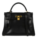 Hermes 2012 Black Box Calf Kelly 32 Retourne 2way Shoulder Handbag