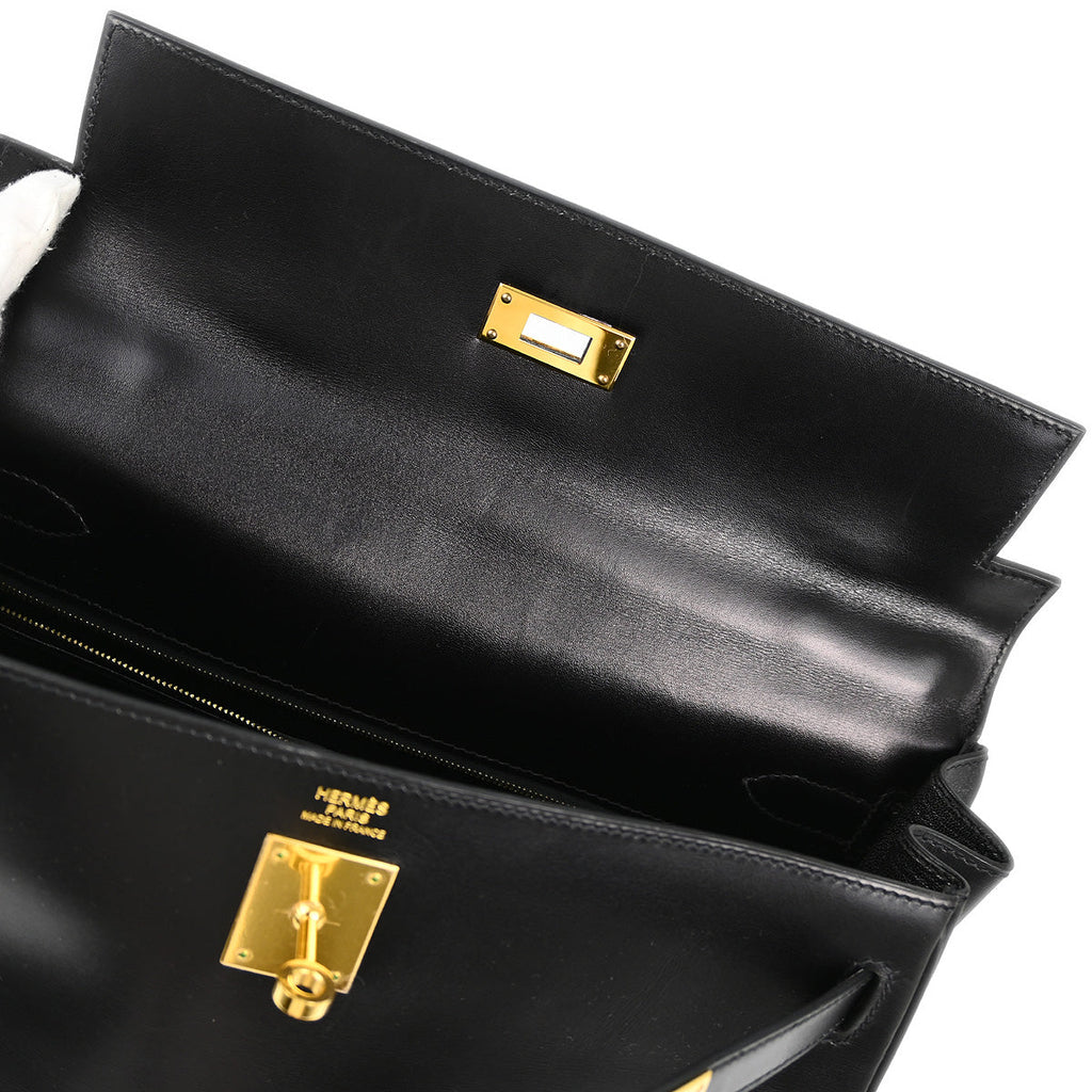 Hermes 2012 Black Box Calf Kelly 32 Retourne 2way Shoulder Handbag