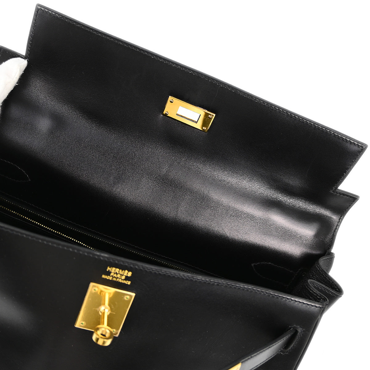 Hermes 2012 Black Box Calf Kelly 32 Retourne 2way Shoulder Handbag