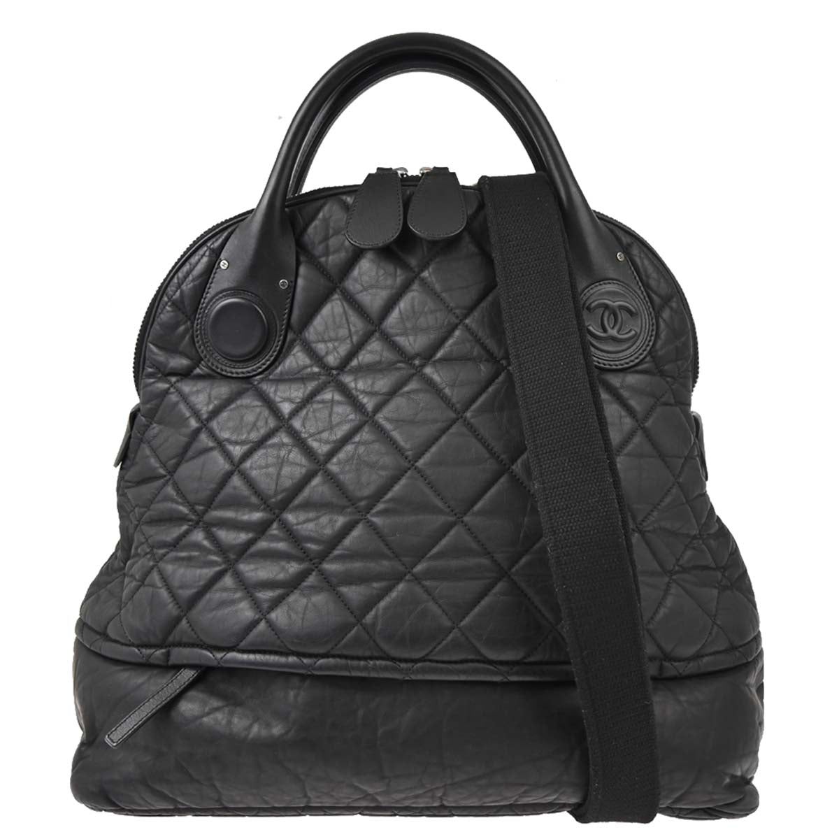 Chanel 2011 Black Glitter Fabric Coco Cocoon 2way Shoulder Handbag
