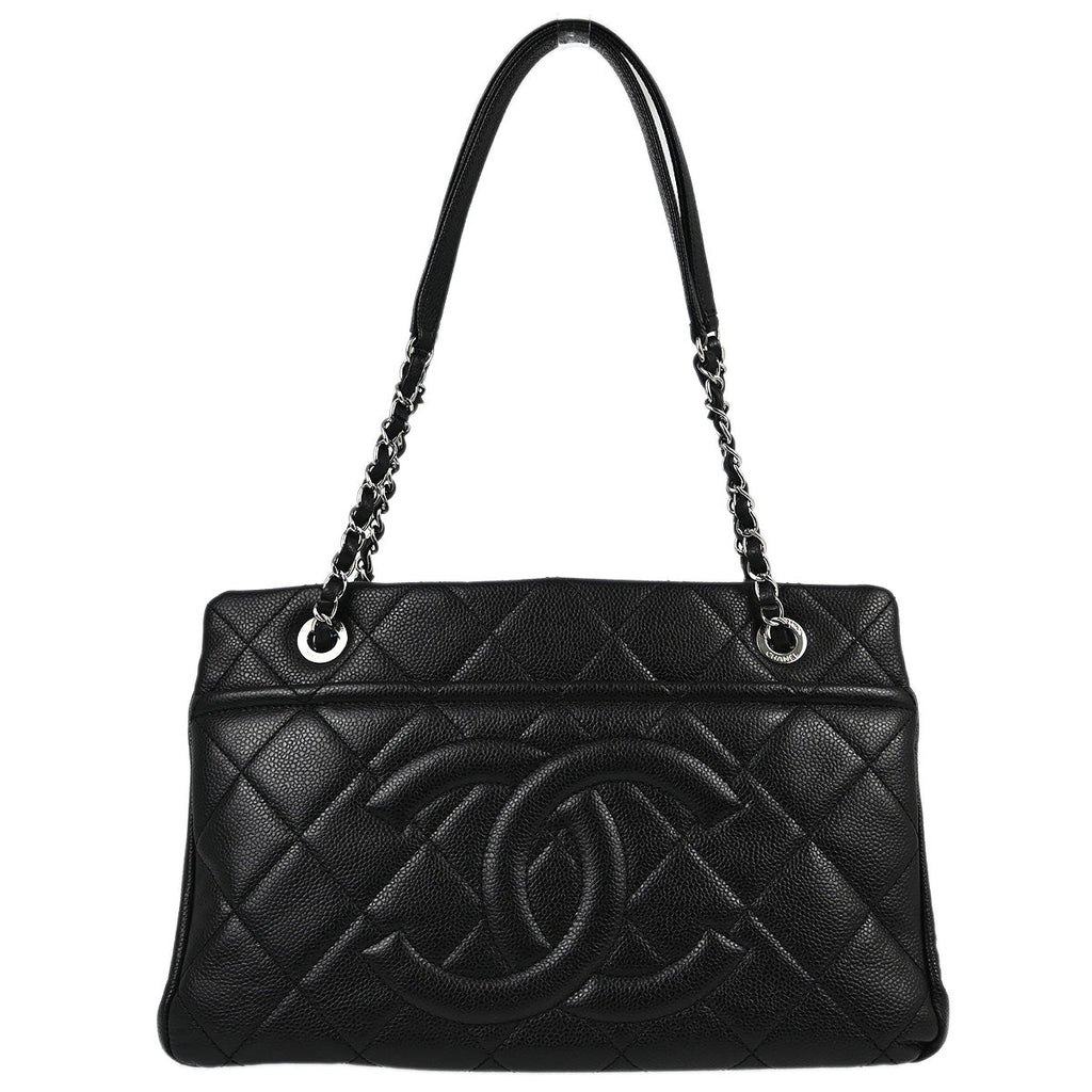 Chanel 2012-2013 Black Caviar Chain Shoulder Tote Bag