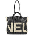 Chanel 2018 Black Printed Coated Canvas Camellia Shopping 2way Shoulder Tote Handbag