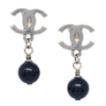 Chanel Piercing Dangle Earrings Silver 10A