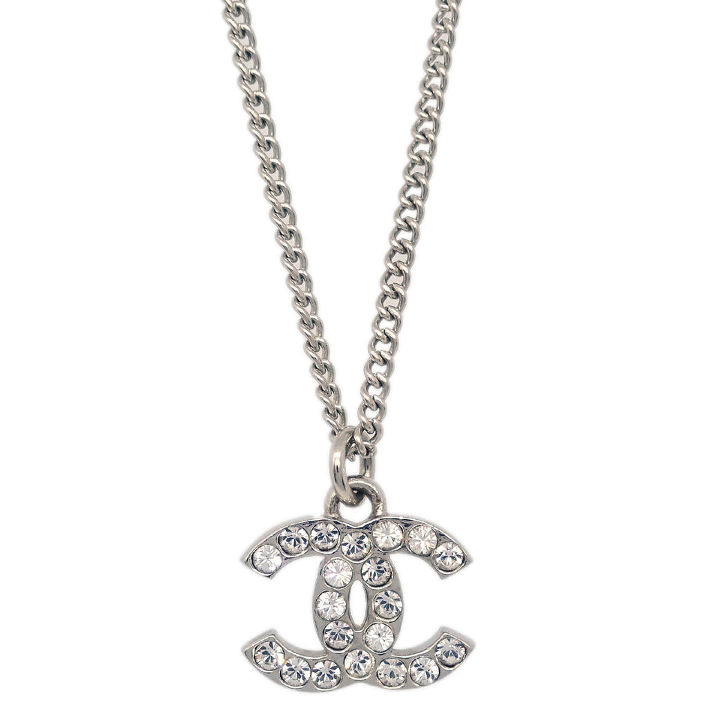 Chanel CC Chain Necklace Pendant Rhinestone Silver F12V