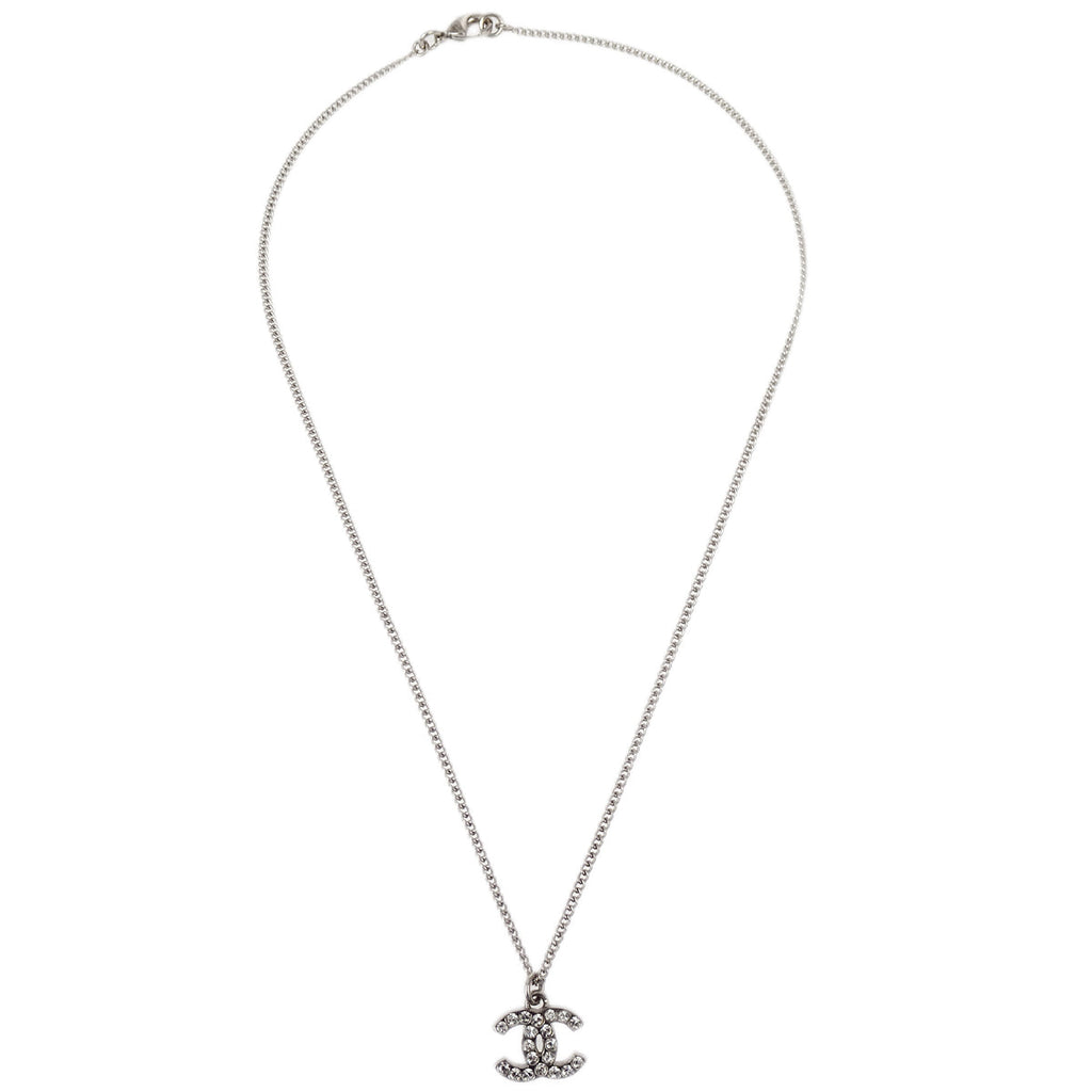 Chanel CC Chain Necklace Pendant Rhinestone Silver F12V