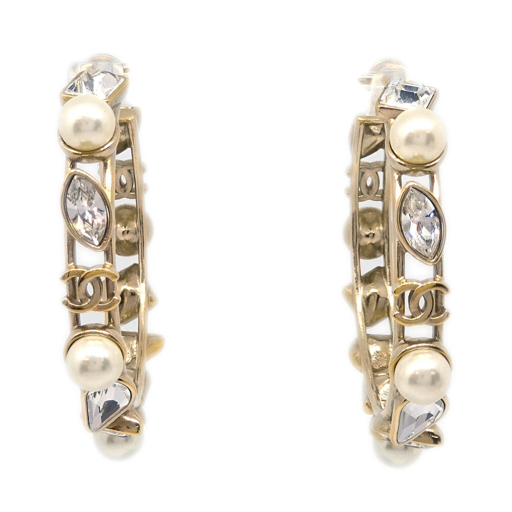 Chanel Artificial Pearl Stone Hoop Piercing Earrings B19K