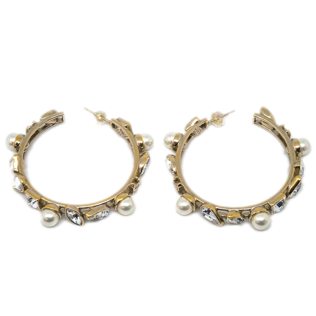 Chanel Artificial Pearl Stone Hoop Piercing Earrings B19K