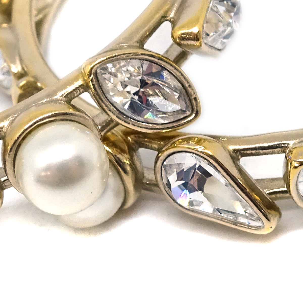 Chanel Artificial Pearl Stone Hoop Piercing Earrings B19K