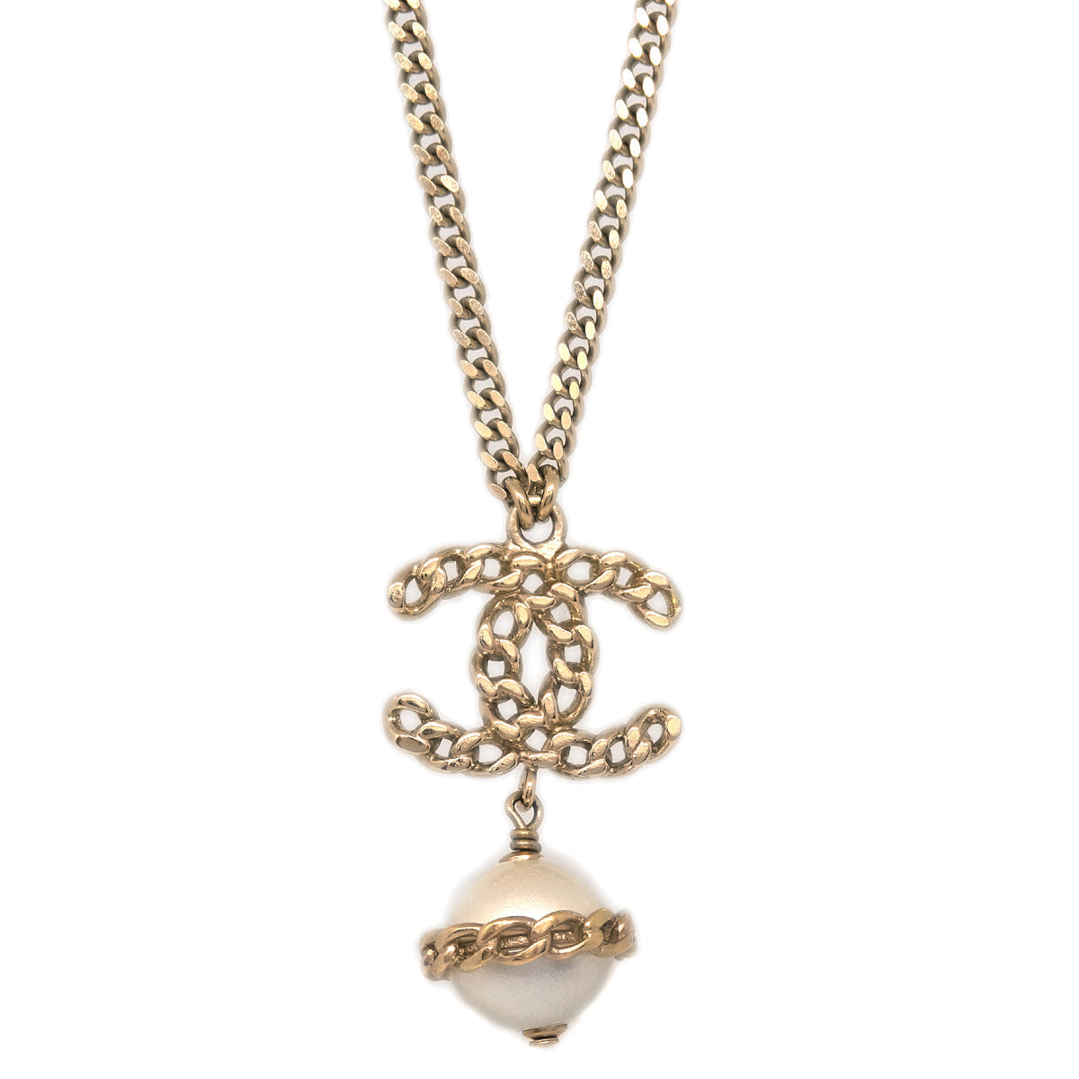 Chanel Chain Pendant Necklace Artificial Pearl Gold B16B